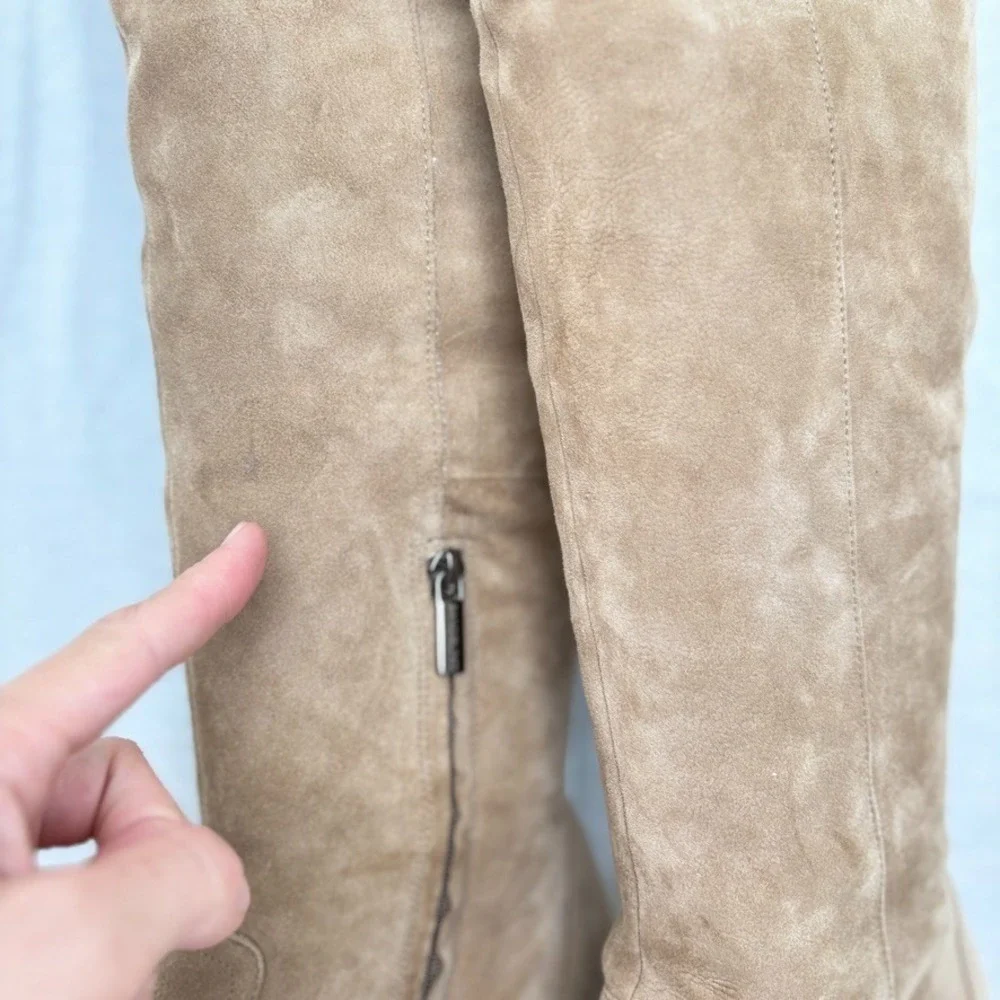 Bandolino Eye Candy Tall Tan Suede Leather Fold Over Knee‎ High Boots Women's 9